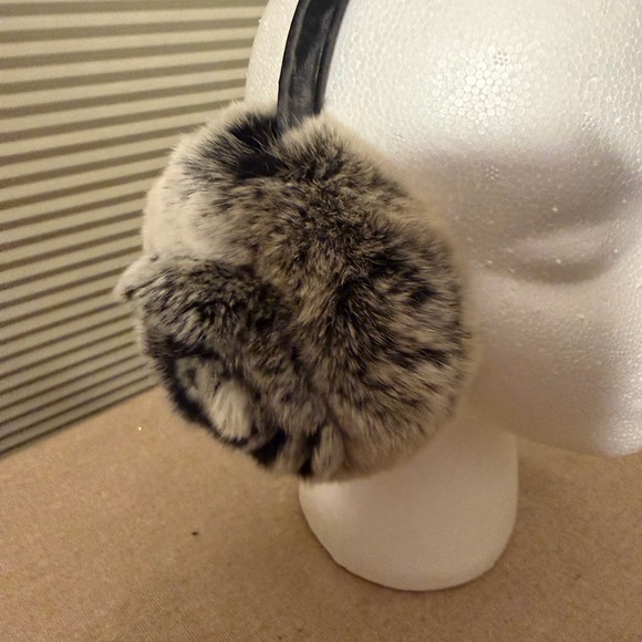 Real 100% Rabbit fur black & gray Earmuffs - Picture 3 of 5
